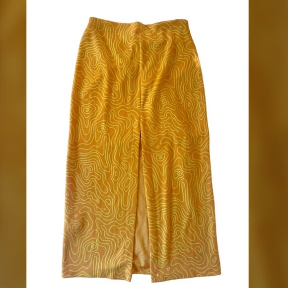 ZARA Yellow Retro Swirl Midi Skirt with Stretch Women's size L - Picture 4 of 5